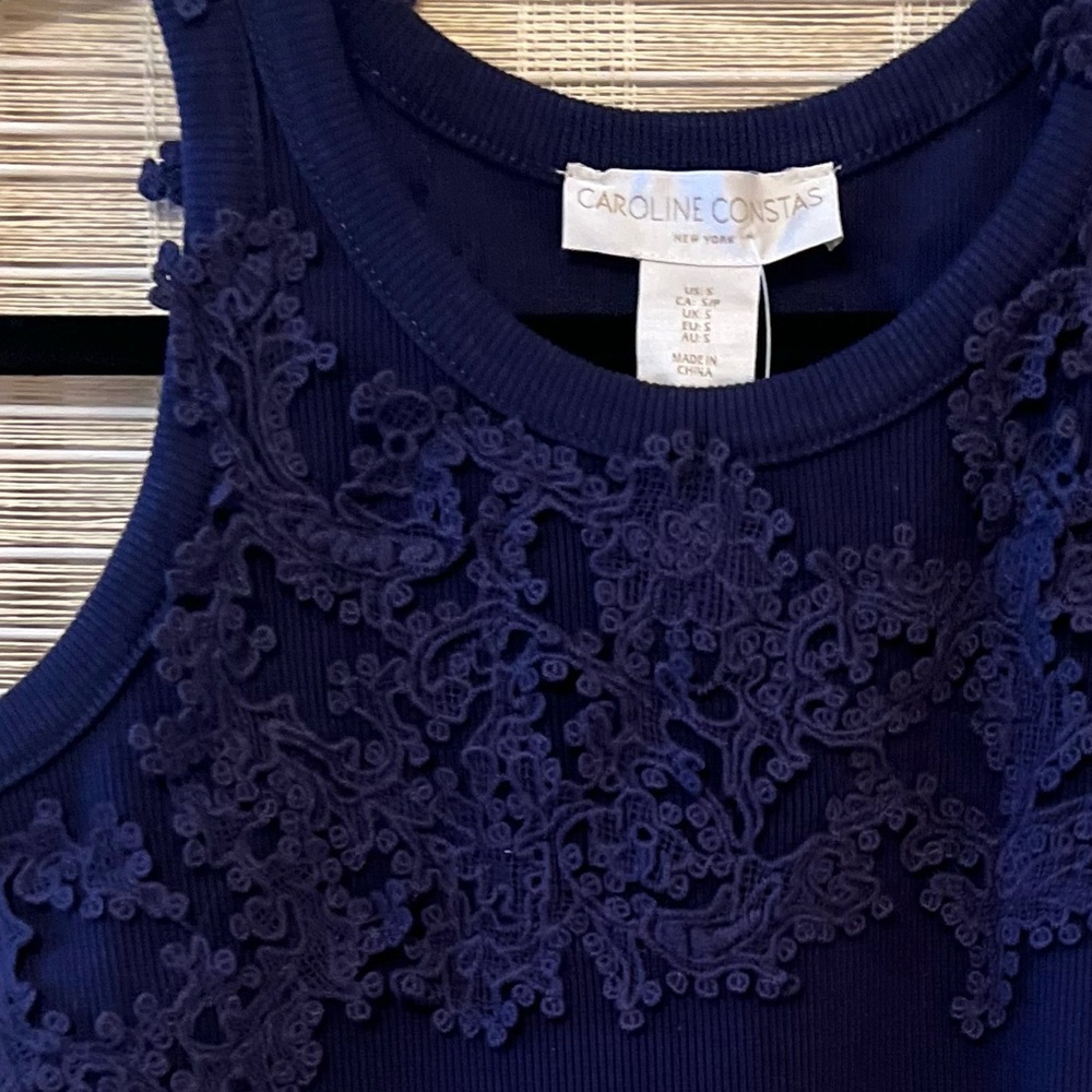 Caroline Constas Beautiful & Elegant Navy Blue Lace-Embellished Top Sz. S - Picture 14 of 14